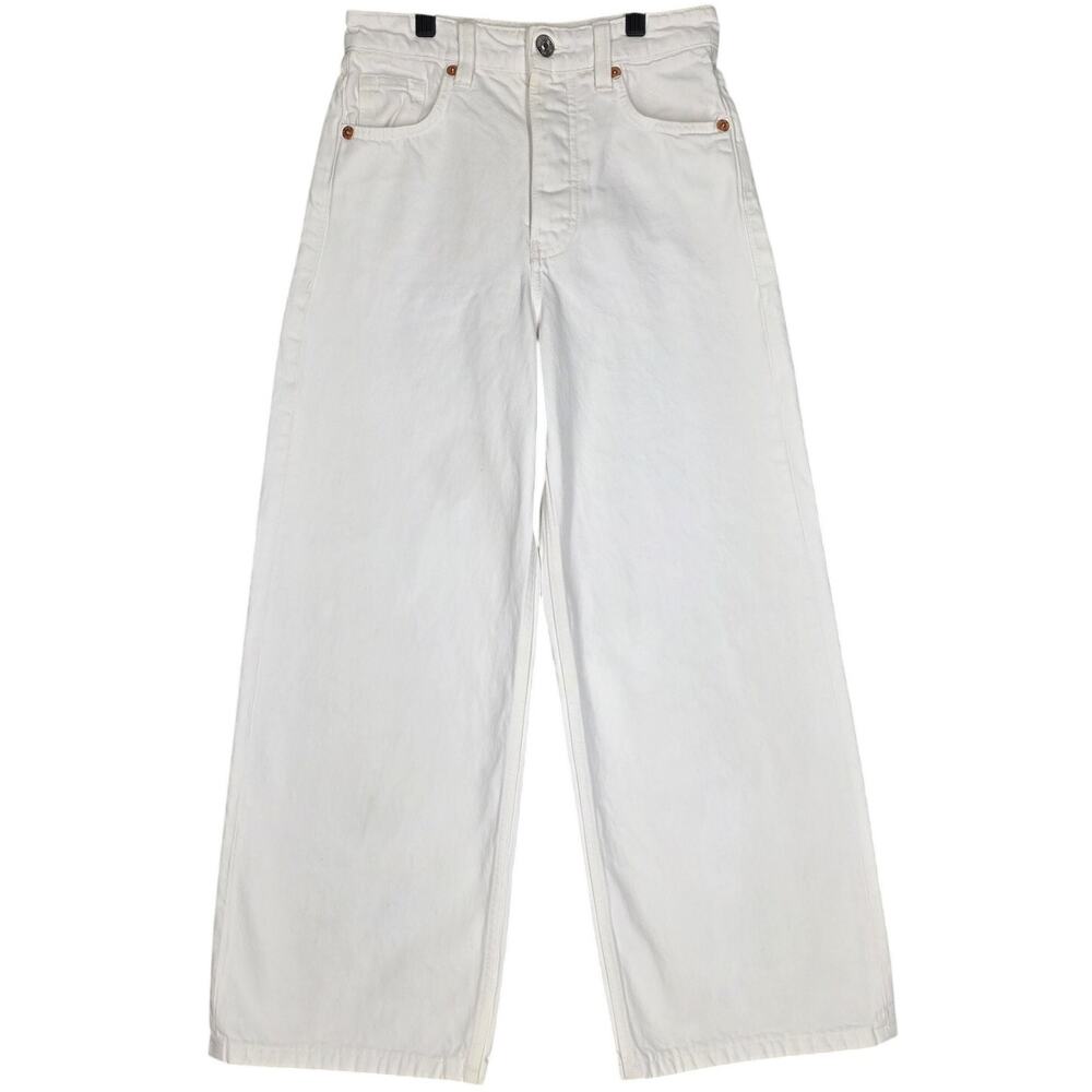 ZARA WHITE 100% COTTON JEANS – SIZE US 2 – STRAIGHT WIDE LEG – 26"W x 25"I